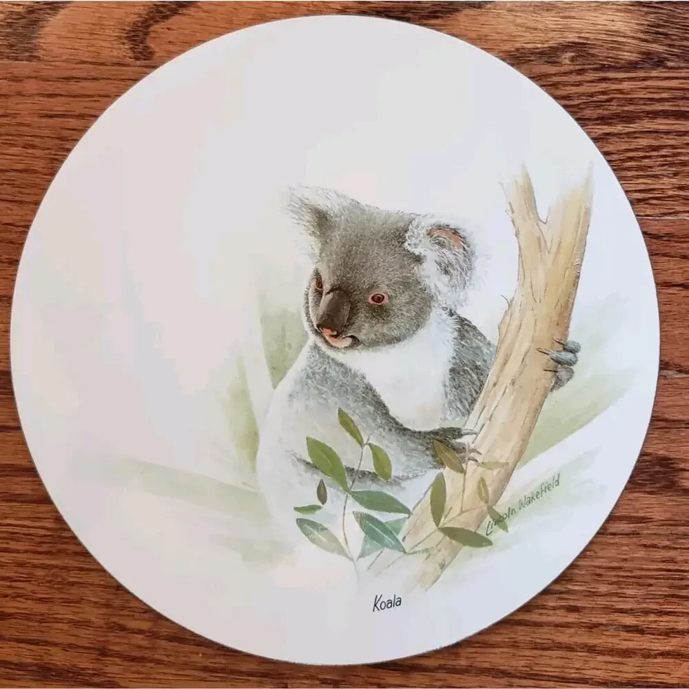Set of 6 Jason Round Placemats Australian Animals Wakefield Cork Backed w/‎ Box